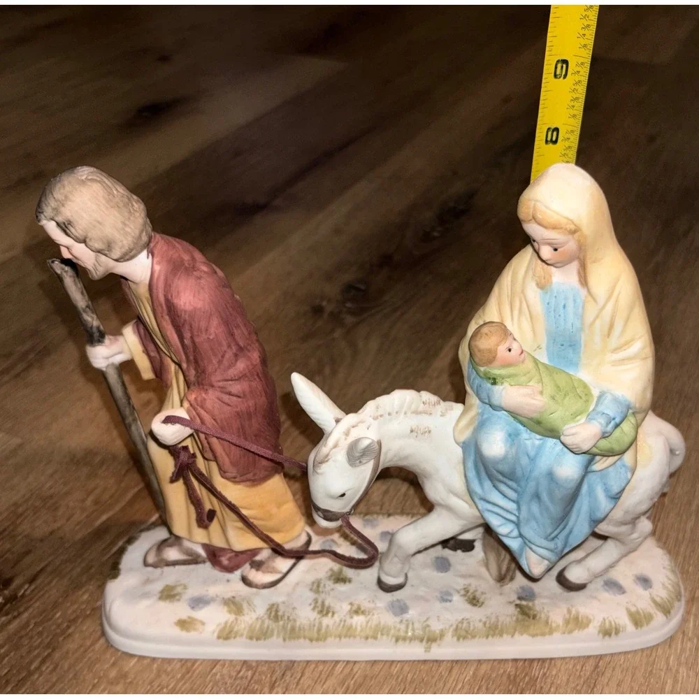 Vintage Flight Into Egypt Nativity Scene Joseph Mary Baby‎ Donkey Porcelain